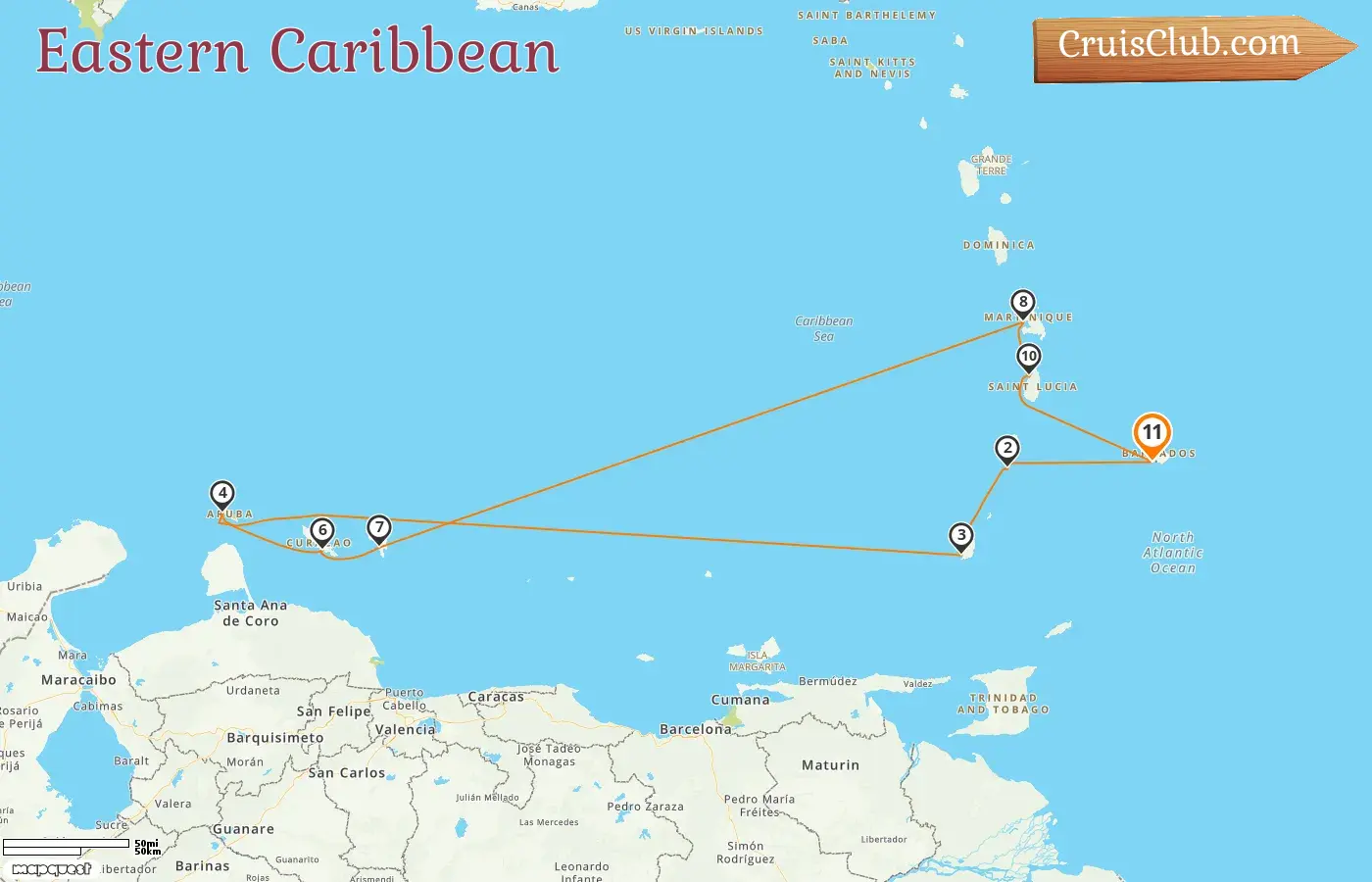 Kreuzfahrt in der östlichen Karibik ab Bridgetown an Bord des Schiffes Silver Spirit mit Stopps in Barbados, Saint Vincent und die Grenadinen, Grenada, Aruba und Curaçao für 11 Tage