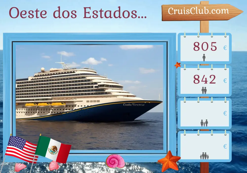 Cruzeiro na América Ocidental a partir de Long Beach a bordo do navio Carnival Firenze com visitas aos EUA e México por 5 dias