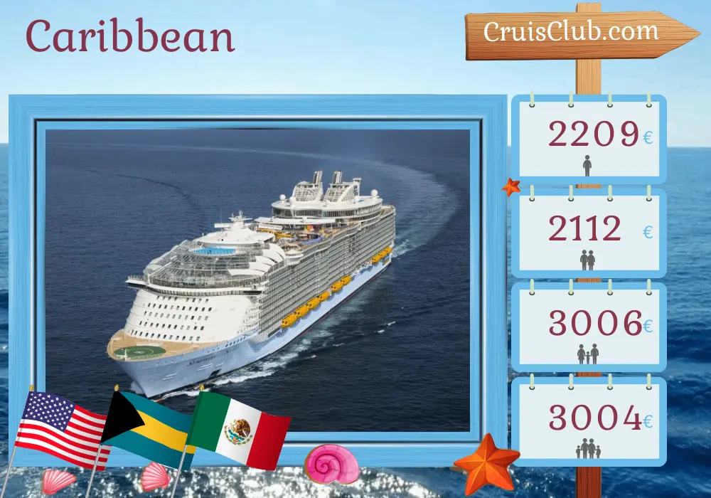 Cruise in the Caribbean from Galveston aboard Symphony of the Seas ship with visits to USA, Bahamas, and Mexico for 9 days