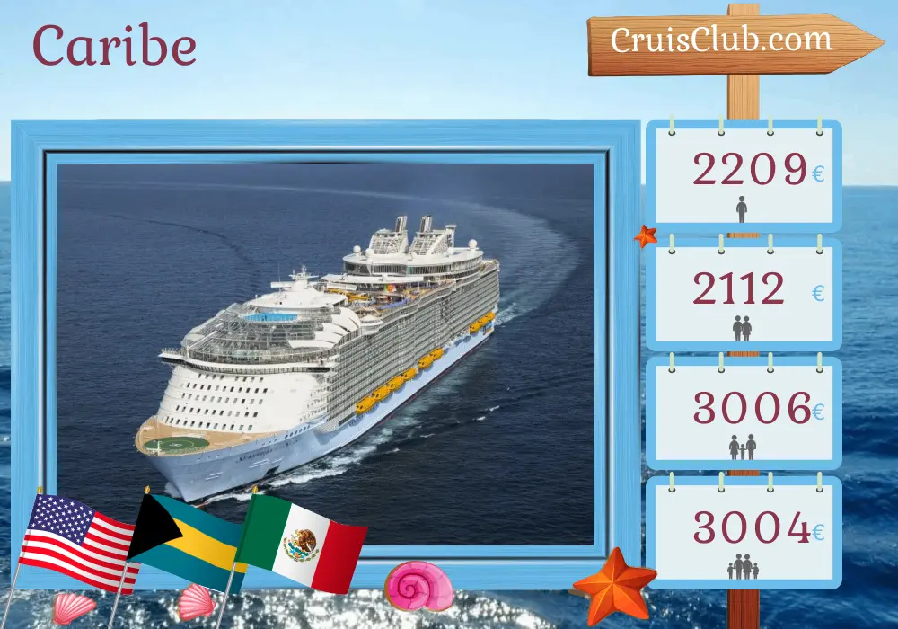 Cruzeiro no Caribe a partir de Galveston a bordo do navio Symphony of the Seas com visitas aos EUA, Bahamas e México por 9 dias