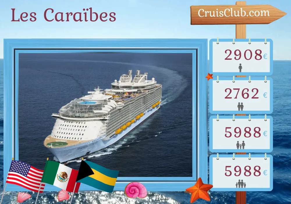 Croisière dans les Caraïbes au départ de Galveston à bord du navire Symphony of the Seas avec escales aux États-Unis, au Mexique et aux Bahamas pour 9 jours