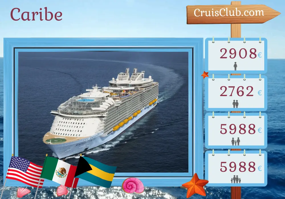 Crucero en el Caribe desde Galveston a bordo del barco Symphony of the Seas con visitas a Estados Unidos, México y Bahamas por 9 días