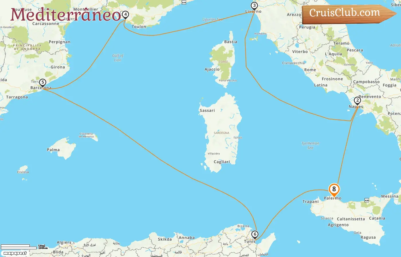 Cruzeiro no Mediterrâneo a partir de Palermo a bordo do navio MSC Meraviglia com visitas à Itália, França, Espanha e Tunísia por 8 dias
