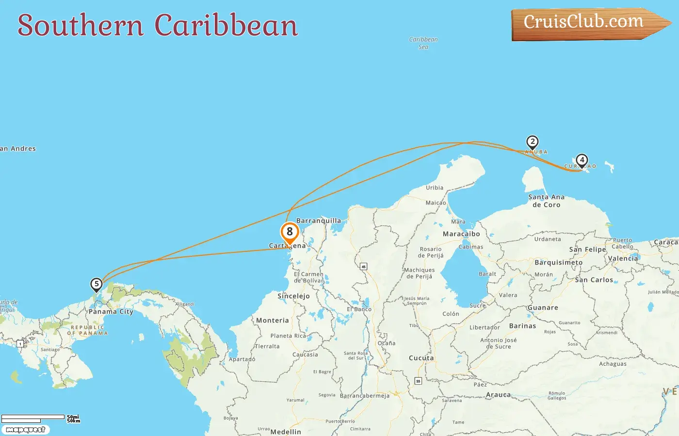 Cruise in the Southern Caribbean from Cartagena aboard Serenade of the Seas ship with visits to Colombia, Aruba, Curaçao, and Panama for 8 days