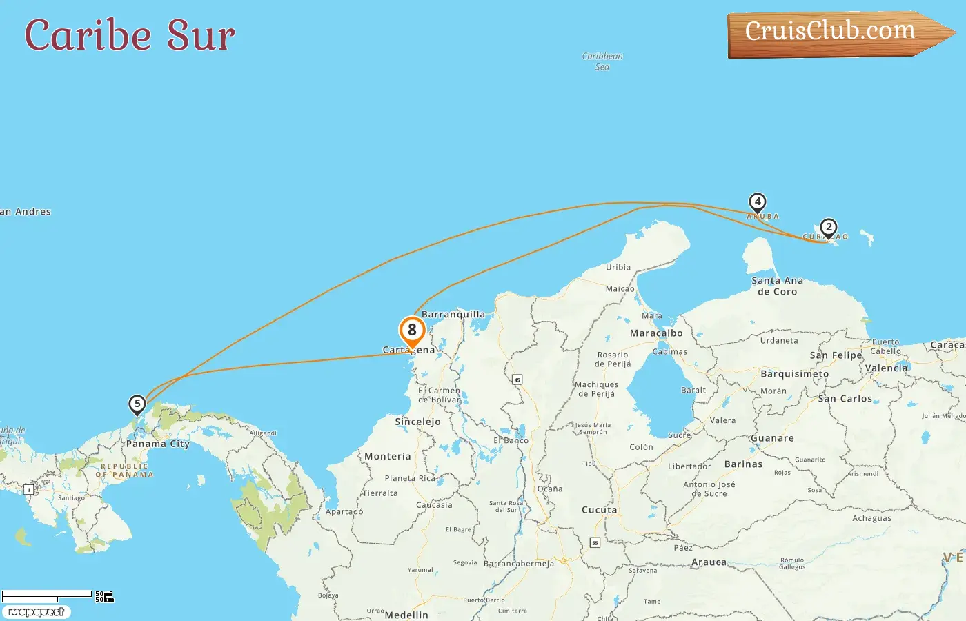 Crucero por el Caribe Sur desde Cartagena a bordo del barco Serenade of the Seas con visitas a Colombia, Curazao, Aruba y Panamá durante 8 días