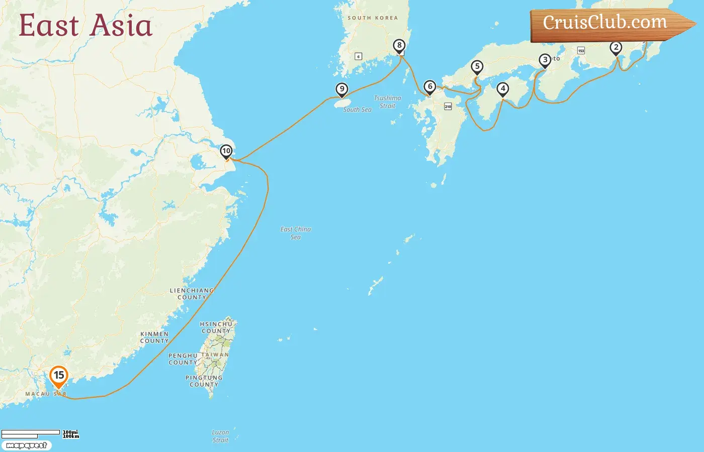 Kreuzfahrt in Ostasien von Tokio nach Hongkong an Bord des Schiffes Westerdam mit Besuchen in Japan, Südkorea, China und Hongkong für 15 Tage