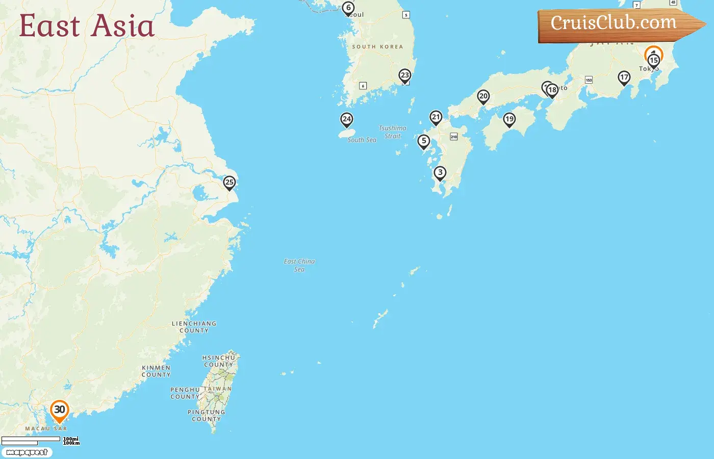 Cruise in the East Asia from Tokyo to Hong Kong aboard Westerdam ship with visits to Japan, South Korea, China, and Hong Kong for 30 days