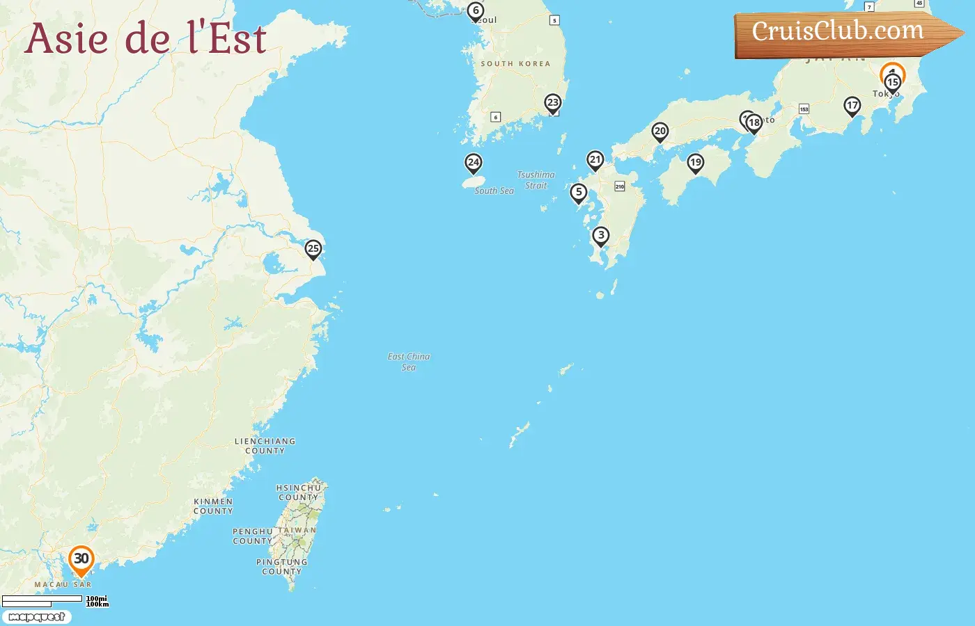 Croisière en Asie de l`Est de Tokyo à Hong Kong à bord du navire Westerdam avec des arrêts au Japon, en Corée du Sud, en Chine et à Hong Kong pendant 30 jours