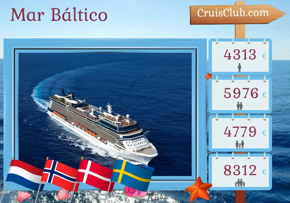 Cruzeiro no Mar Báltico a partir de Amsterdã a bordo do navio Celebrity Eclipse com visitas aos Países Baixos, Noruega, Dinamarca e Suécia por 12 dias