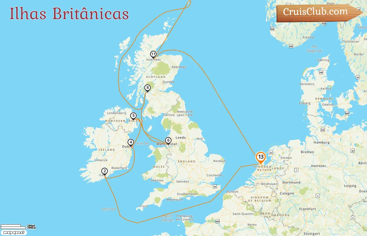 Cruzeiro nas Ilhas Britânicas partindo de Amsterdã a bordo do navio Celebrity Eclipse com visitas à Holanda e Irlanda por 13 dias