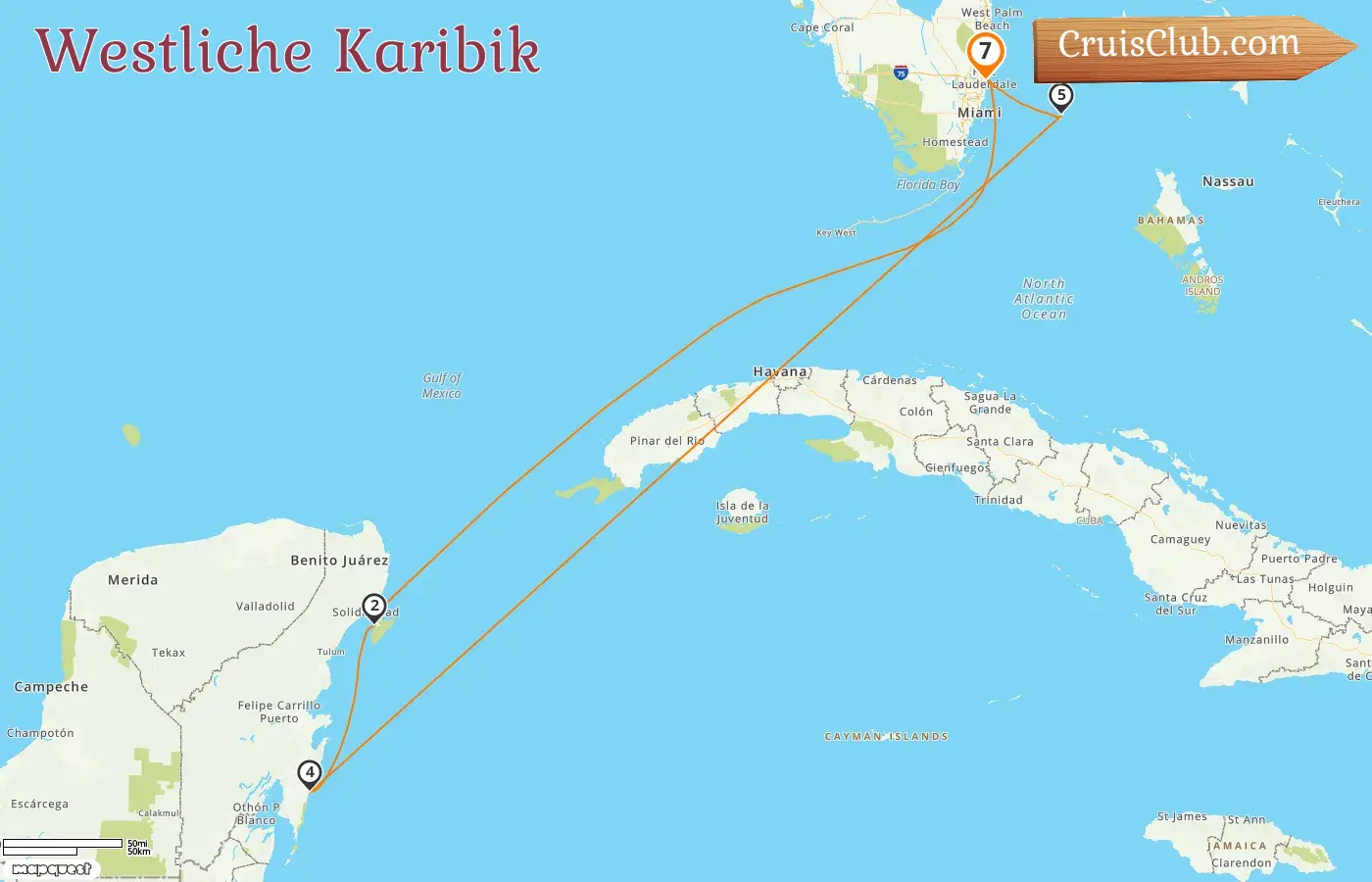 Kreuzfahrt in der westlichen Karibik ab Fort Lauderdale an Bord des Celebrity Silhouette Schiffes mit Besuchen in den USA, Mexiko und den Bahamas für 7 Tage