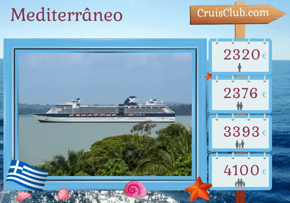 Cruzeiro no Mediterrâneo saindo de Pireu a bordo do navio Celebrity Infinity com visitas a Grécia e Turquia por 12 dias