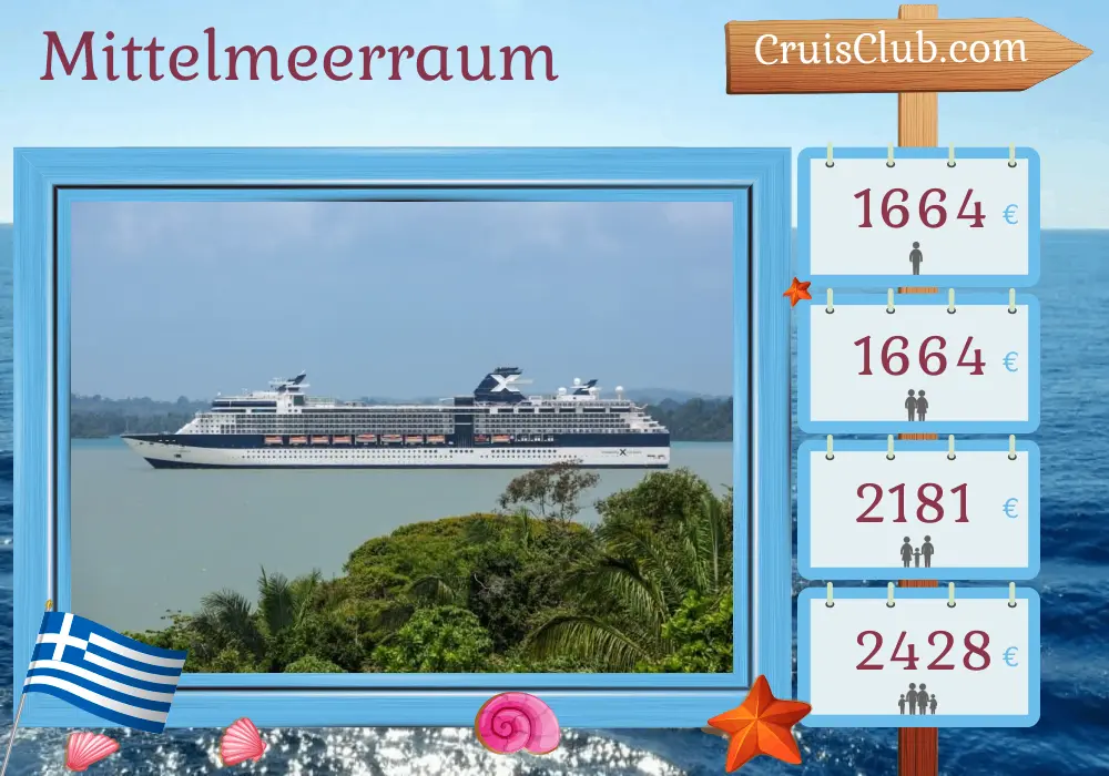Kreuzfahrt im Mittelmeer ab Piräus an Bord des Schiffes Celebrity Infinity mit Besuchen in Griechenland und der Türkei für 9 Tage