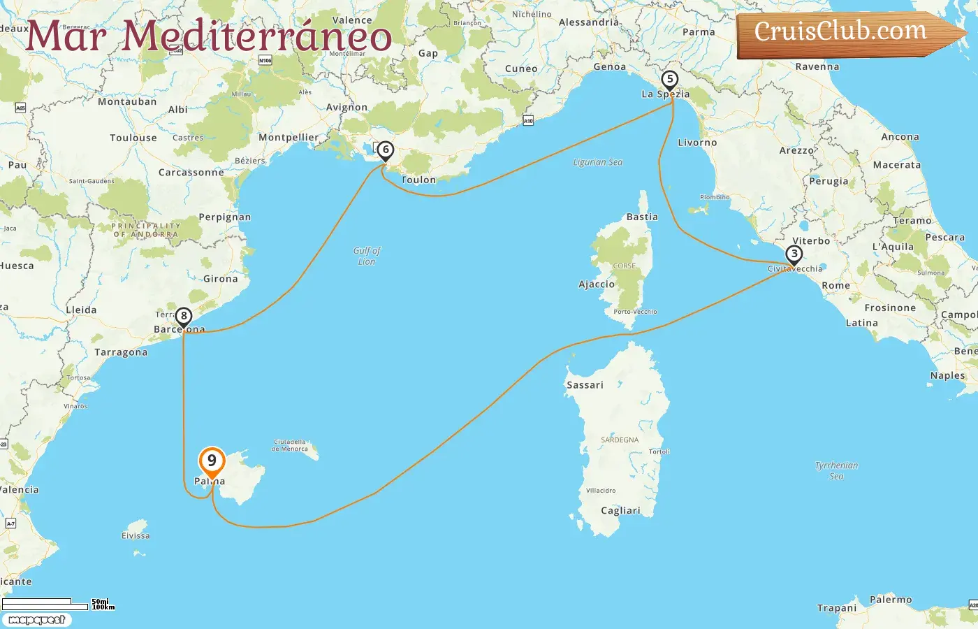 Crucero por el Mediterráneo desde Palma a bordo del barco Mein Schiff Relax con visitas a España, Italia y Francia durante 9 días