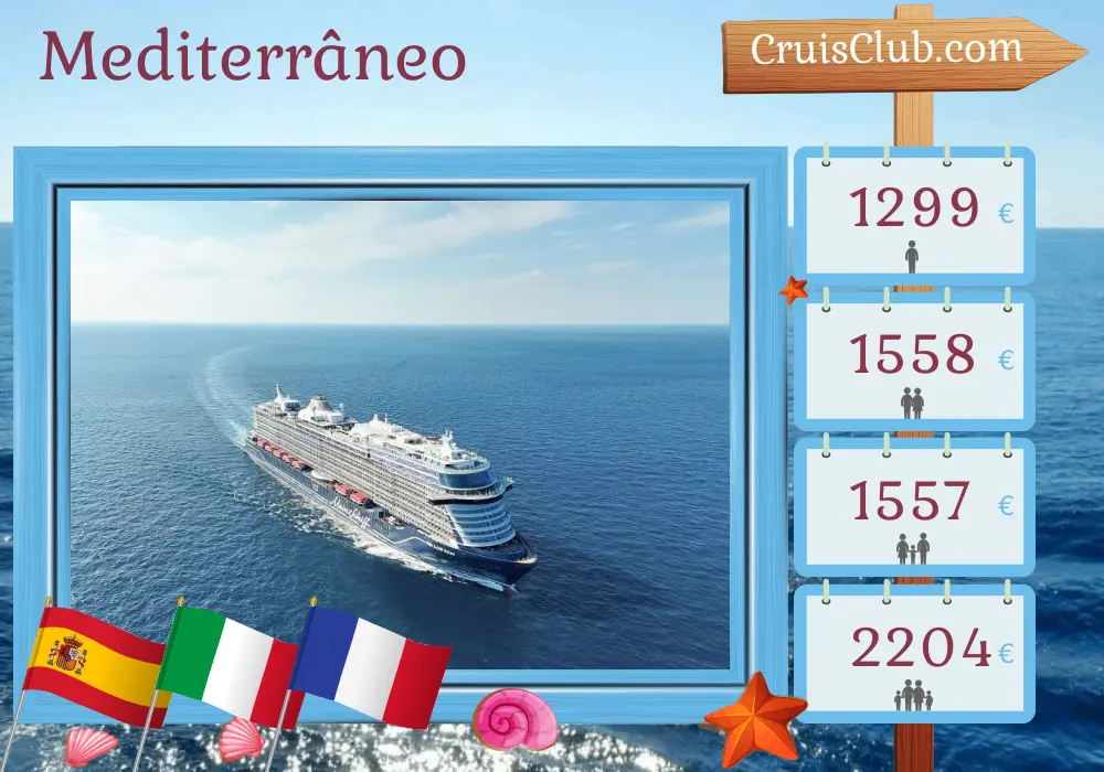 Cruzeiro no Mediterrâneo a partir de Palma a bordo do navio Mein Schiff Relax com visitas à Espanha, Itália e França por 9 dias