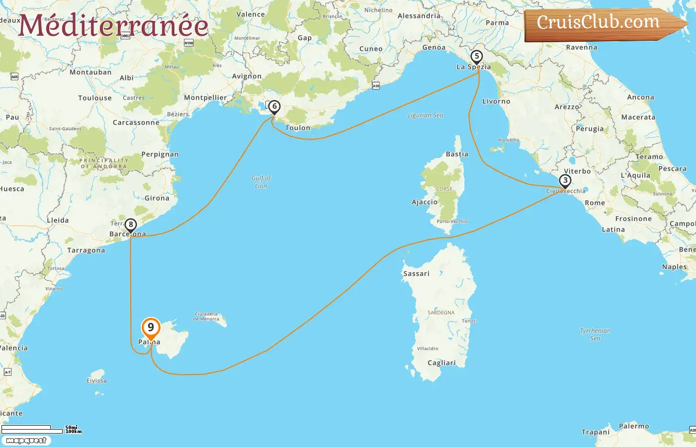 Croisière en Méditerranée au départ de Palma à bord du navire Mein Schiff Relax avec des escales en Espagne, en Italie et en France pendant 9 jours