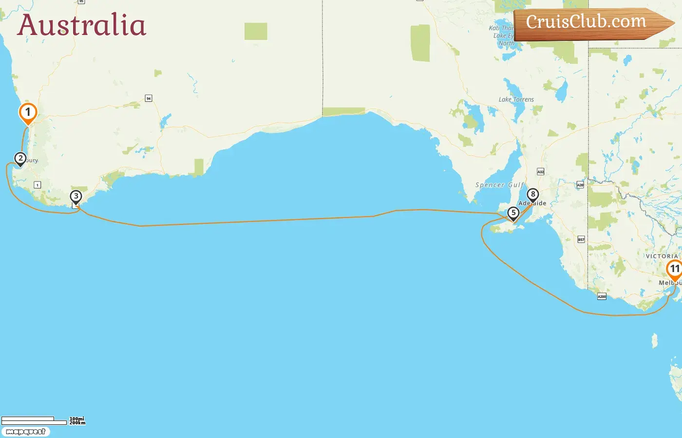 Cruise in the Australia from Fremantle / Perth to Melbourne aboard Silver Moon ship with visits to Australia for 11 days