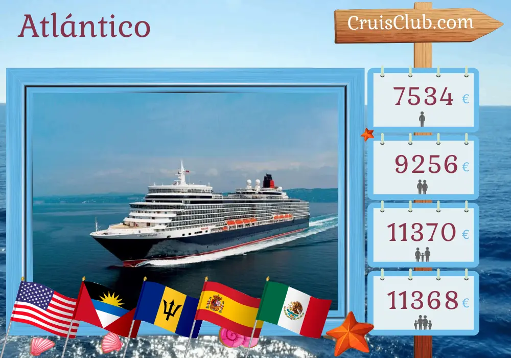 Crucero en el Transatlántico de Miami a Seattle a bordo del Queen Elizabeth con visitas a EE. UU., Puerto Rico, Barbados, España, Panamá, Costa Rica y México por 33 días