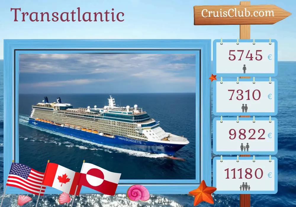 Cruise in the Transatlantic from Cape Liberty / New York to Reykjavik aboard Celebrity Silhouette ship with visits to USA, Canada, and Greenland for 14 days