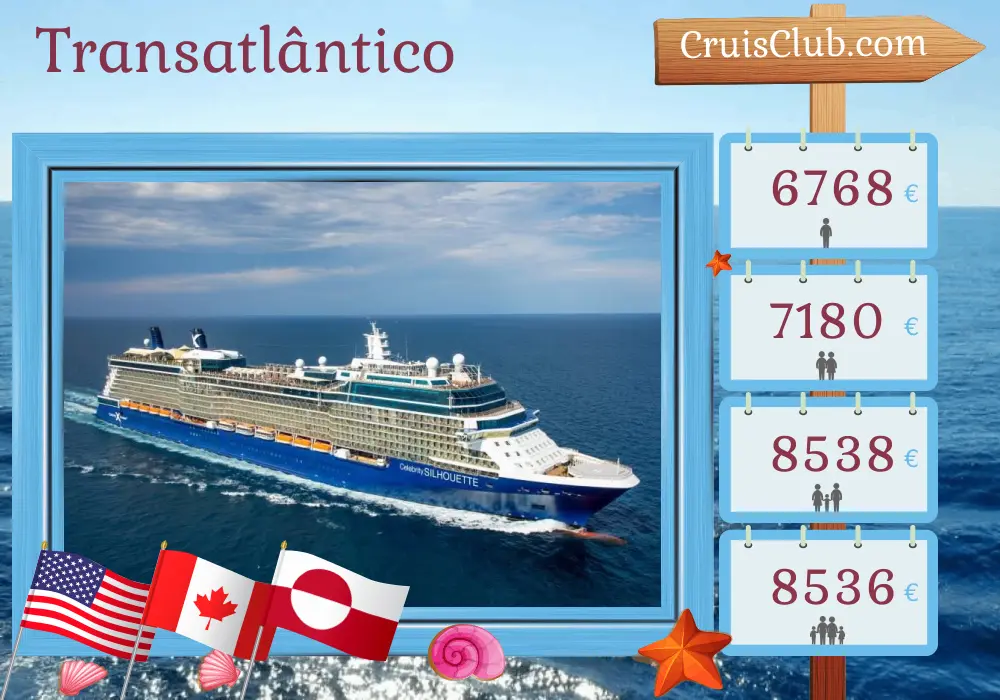 Cruzeiro Transatlântico de Cape Liberty / Nova Iorque para Reykjavik a bordo do navio Celebrity Silhouette com visitas aos EUA, Canadá e Gronelândia por 14 dias