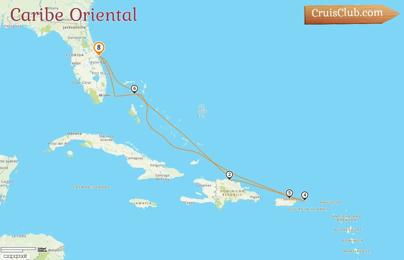 Crucero por el Caribe Oriental desde Port Canaveral / Orlando a bordo del barco Norwegian Joy con visitas a EE. UU., República Dominicana, Puerto Rico y Bahamas por 8 días