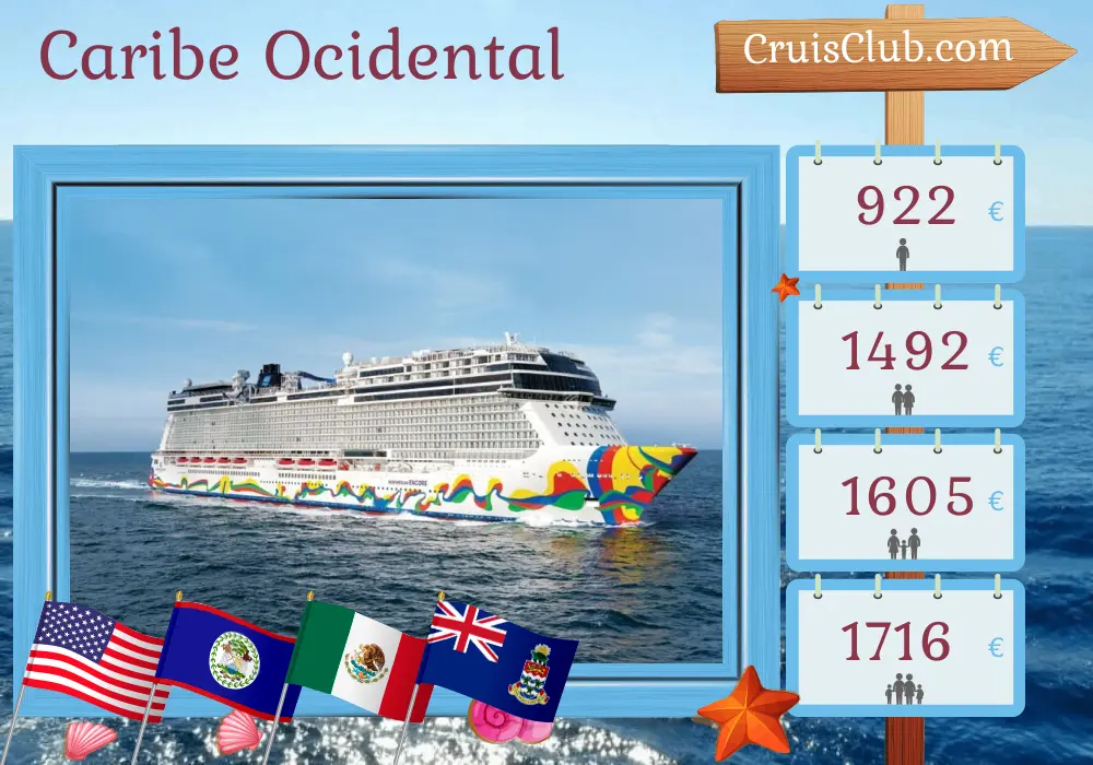 Cruzeiro no Caribe Ocidental a partir de Miami a bordo do navio Norwegian Encore com visitas aos Estados Unidos, Belize, México e Ilhas Cayman por 8 dias