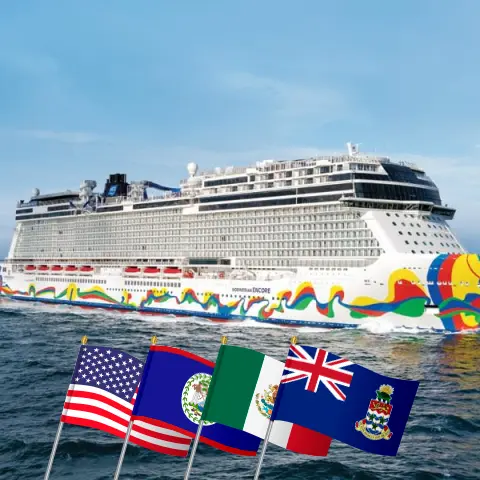 Cruise in the Western Caribbean from Miami aboard Norwegian Encore ship with visits to USA, Belize, Mexico, and Cayman Islands for 8 days