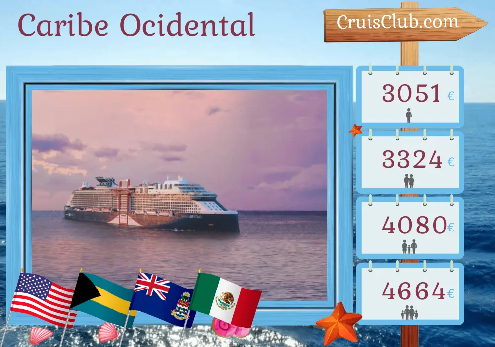 Cruzeiro no Caribe Ocidental a partir de Fort Lauderdale a bordo do navio Celebrity Beyond com visitas aos EUA, Bahamas, Ilhas Cayman e México por 8 dias