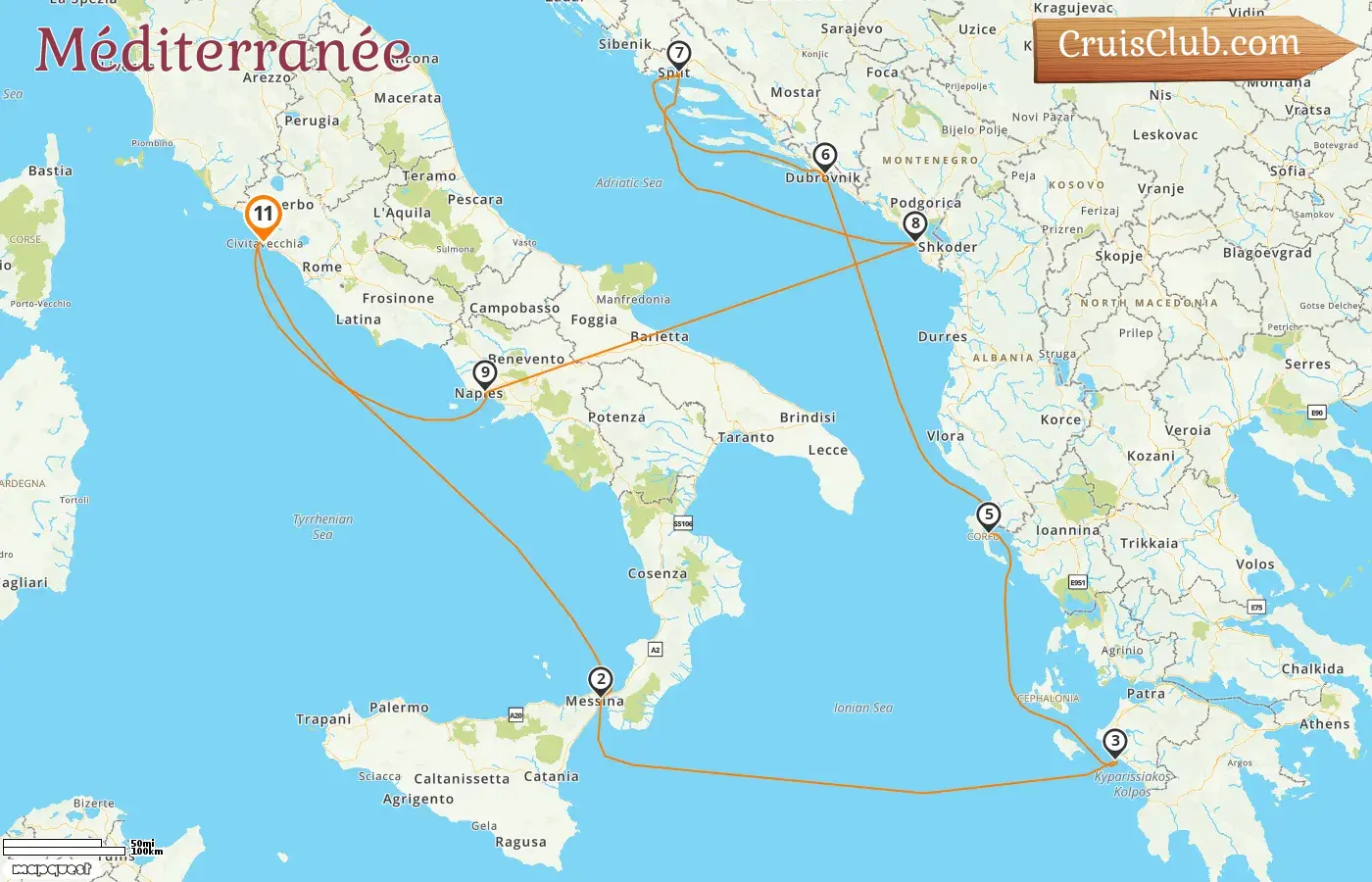Croisière en Méditerranée au départ de Civitavecchia à bord du navire Celebrity Ascent avec des visites en Italie, en Grèce, en Croatie et au Monténégro pendant 11 jours