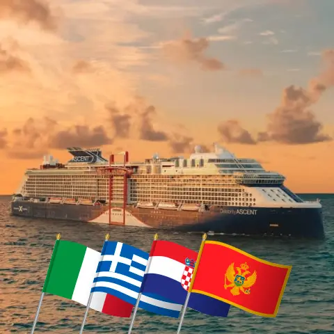 Cruise in the Mediterranean from Civitavecchia aboard Celebrity Ascent ship with visits to Italy, Greece, Croatia, and Montenegro for 11 days