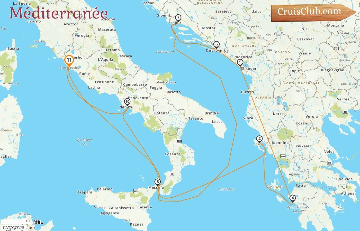 Croisière en Méditerranée au départ de Civitavecchia à bord du navire Celebrity Ascent avec des visites en Italie, en Grèce, au Monténégro et en Croatie pendant 11 jours
