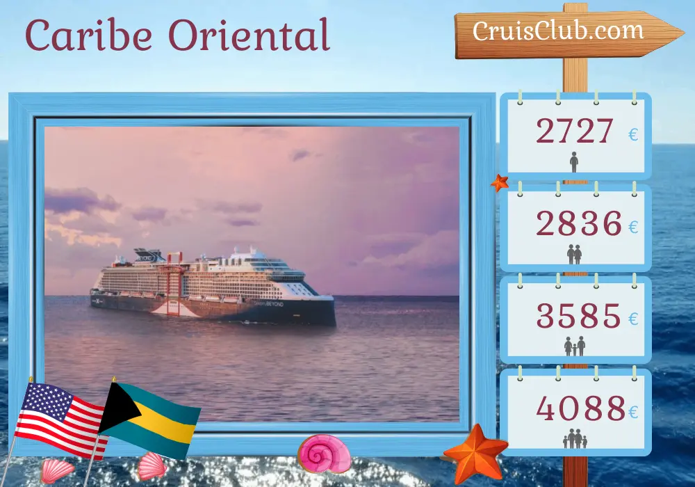 Cruzeiro no Caribe Oriental a bordo do navio Celebrity Beyond com escalas nos EUA, República Dominicana, Porto Rico e Bahamas por 8 dias