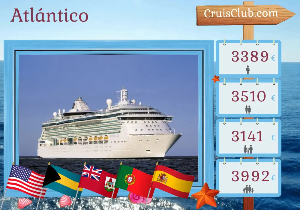 Viaje en el Transatlántico de Fort Lauderdale a Barcelona a bordo del barco Brilliance of the Seas con visitas a Estados Unidos, Bahamas, Bermudas, Portugal y España durante 16 días