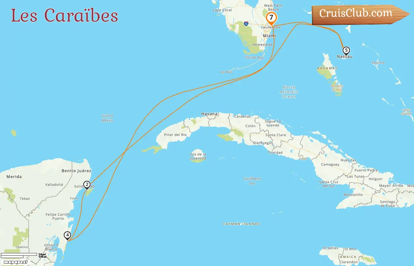 Croisière dans les Caraïbes au départ de Fort Lauderdale à bord du navire Adventure of the Seas avec des visites aux États-Unis, au Mexique et aux Bahamas pendant 7 jours