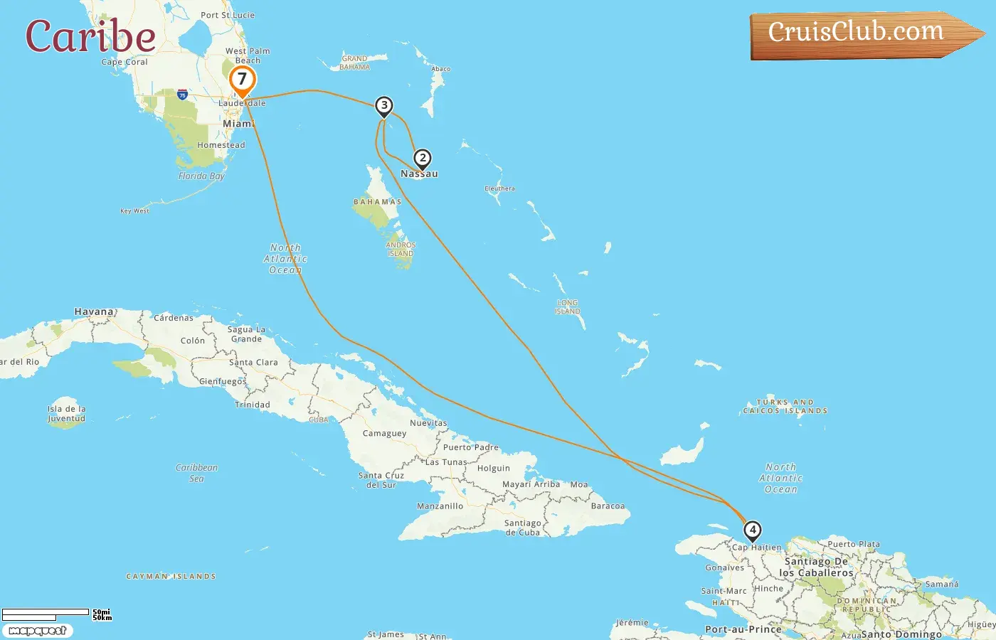 Cruzeiro no Caribe a partir de Fort Lauderdale a bordo do navio Adventure of the Seas com paradas nos EUA, Bahamas e Haiti por 7 dias