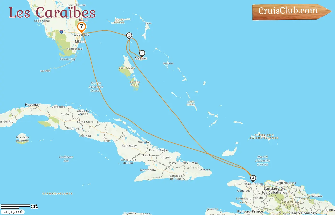 Croisière dans les Caraïbes au départ de Fort Lauderdale à bord du navire Adventure of the Seas avec des visites aux États-Unis, aux Bahamas et en Haïti pendant 7 jours
