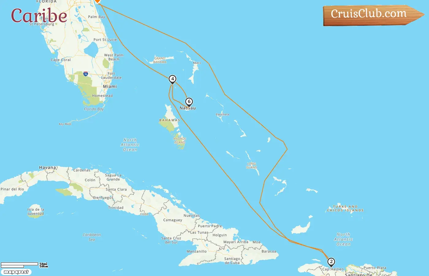 Crucero por el Caribe desde Port Canaveral / Orlando a bordo del barco Adventure of the Seas con visitas a Estados Unidos, Haití y Bahamas durante 7 días