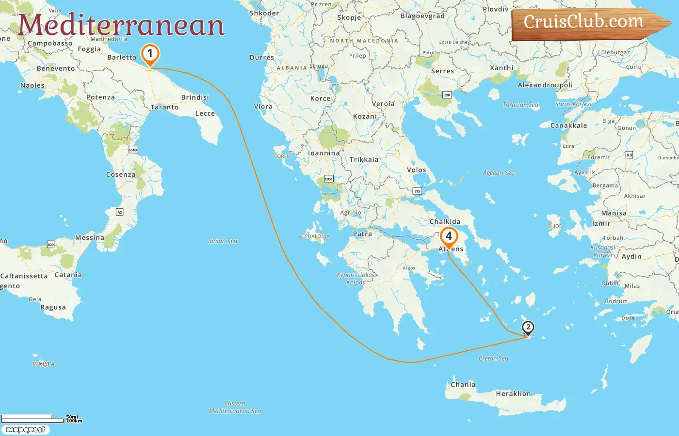 Cruise in the Mediterranean from Bari to Piraeus aboard MSC Sinfonia ship with visits to Italy and Greece for 4 days