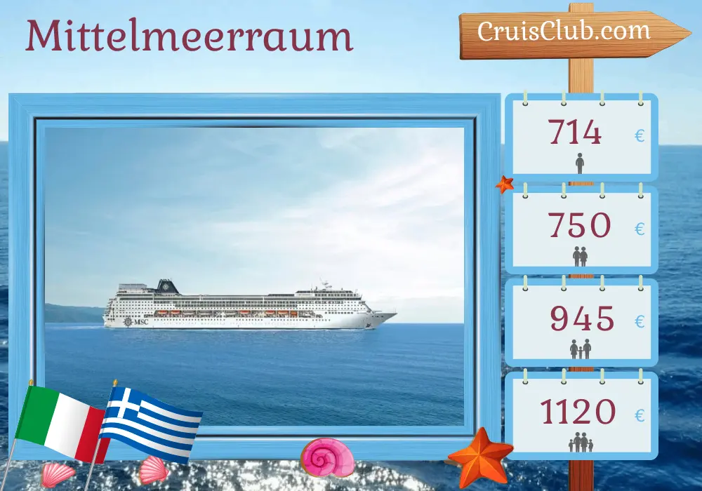 Kreuzfahrt im Mittelmeer von Bari nach Piräus an Bord des MSC Sinfonia-Schiffs mit Besuchen in Italien und Griechenland für 4 Tage