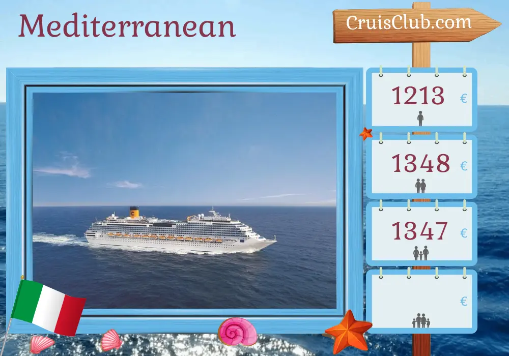Cruise in the Mediterranean from Palermo aboard Costa Fascinosa ship with visits to Italy and Tunisia for 5 days