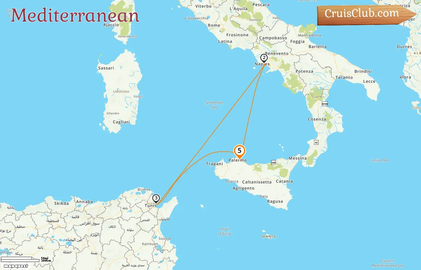 Cruise in the Mediterranean from Palermo aboard Costa Fascinosa ship with visits to Italy and Tunisia for 5 days
