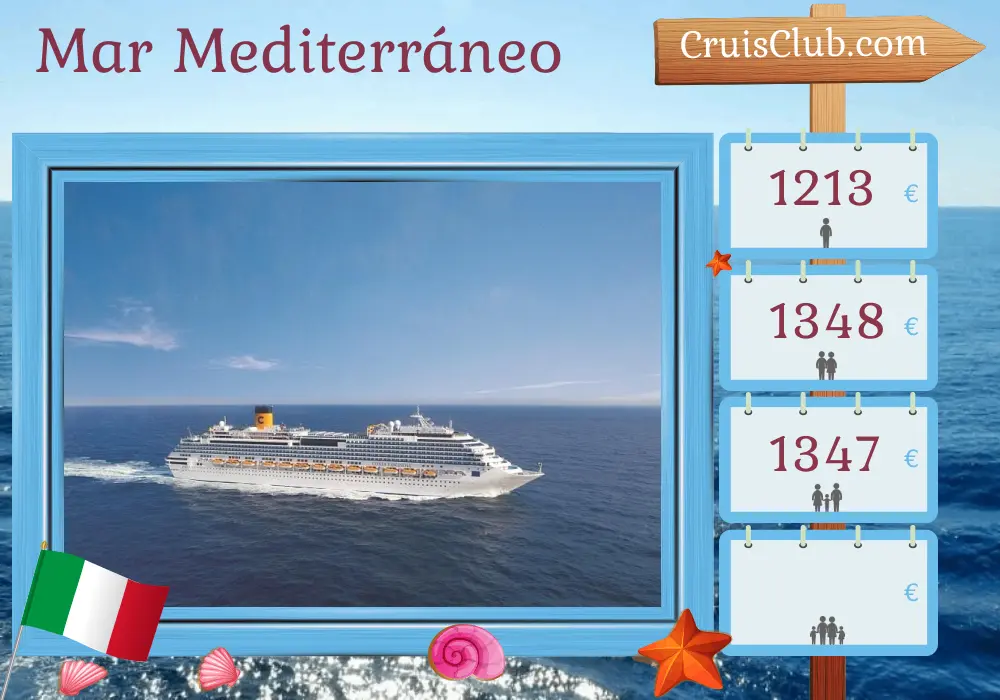 Crucero por el Mediterráneo desde Palermo a bordo del barco Costa Fascinosa con visitas a Italia y Túnez durante 5 días