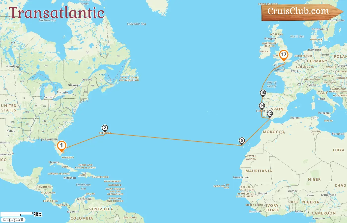 Cruise in the Transatlantic from Fort Lauderdale to Southampton aboard Liberty of the Seas ship with visits to USA, Bermuda, and Spain for 17 days