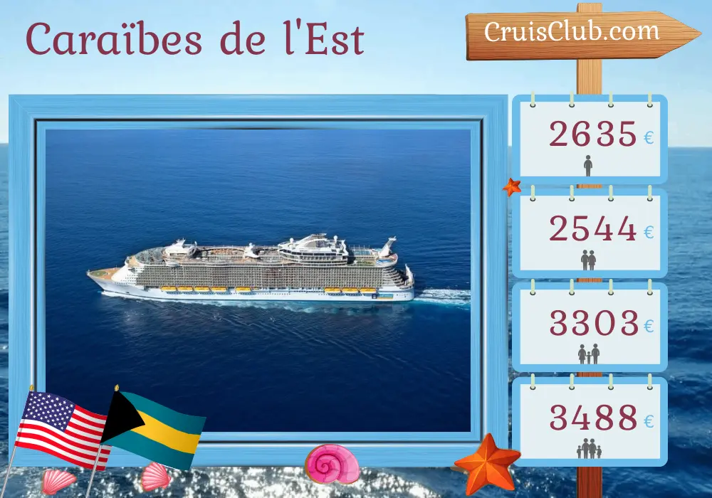 Croisière dans les Caraïbes orientales au départ de Cape Liberty / New York à bord du navire Oasis of the Seas avec des visites aux États-Unis, aux Bahamas, en Haïti et en République dominicaine pendant 10 jours