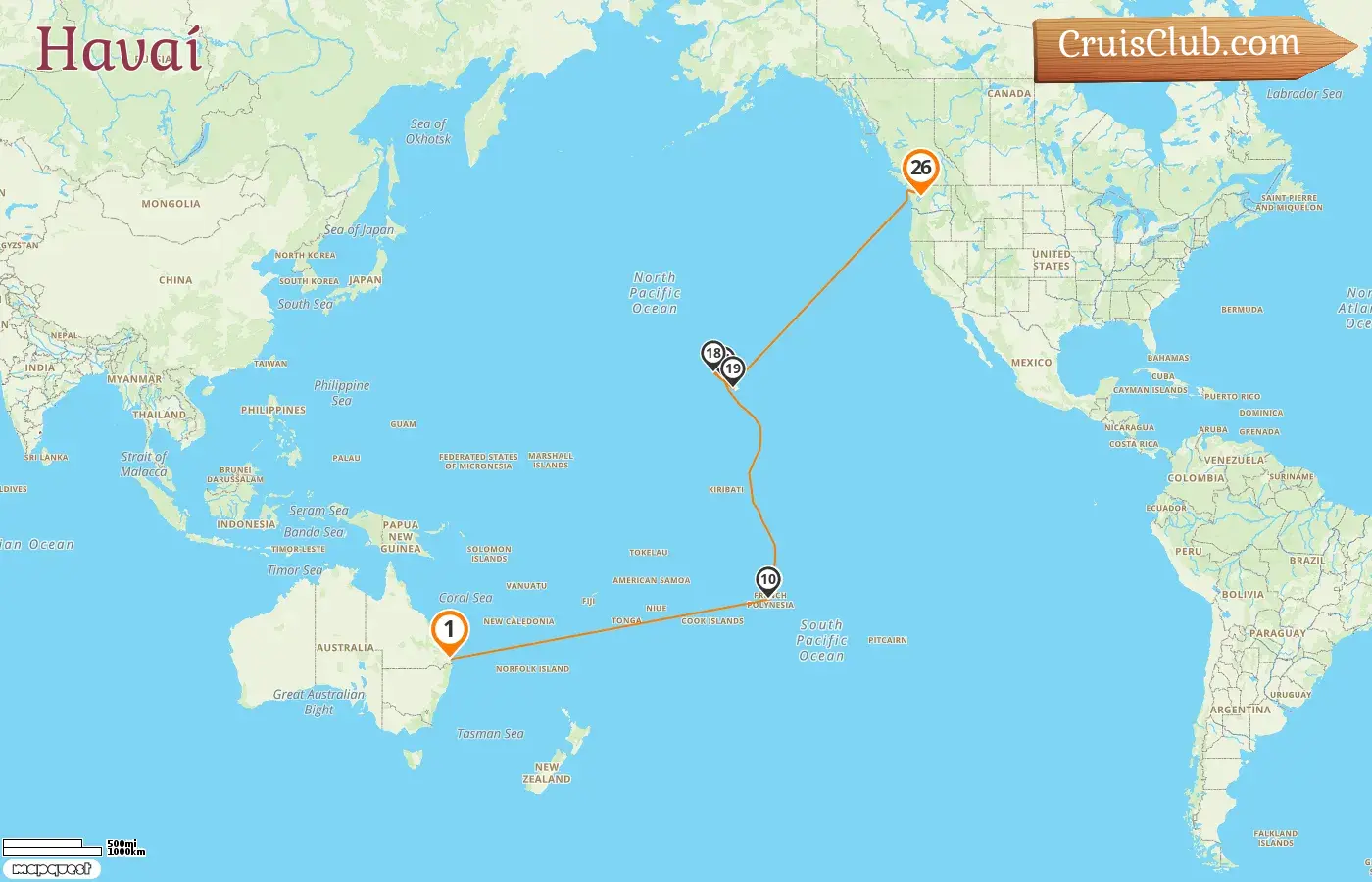 Cruzeiro no Havaí de Brisbane a Seattle a bordo do navio Voyager of the Seas com visitas à Austrália, Polinésia Francesa, EUA e Canadá por 26 dias