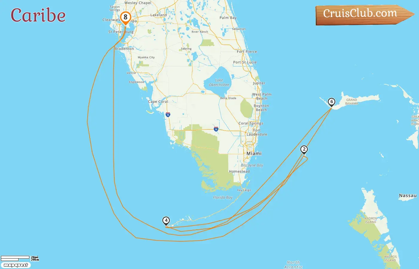 Cruzeiro no Caribe saindo de Tampa a bordo do navio Celebrity Summit com visitas aos EUA e Bahamas por 8 dias