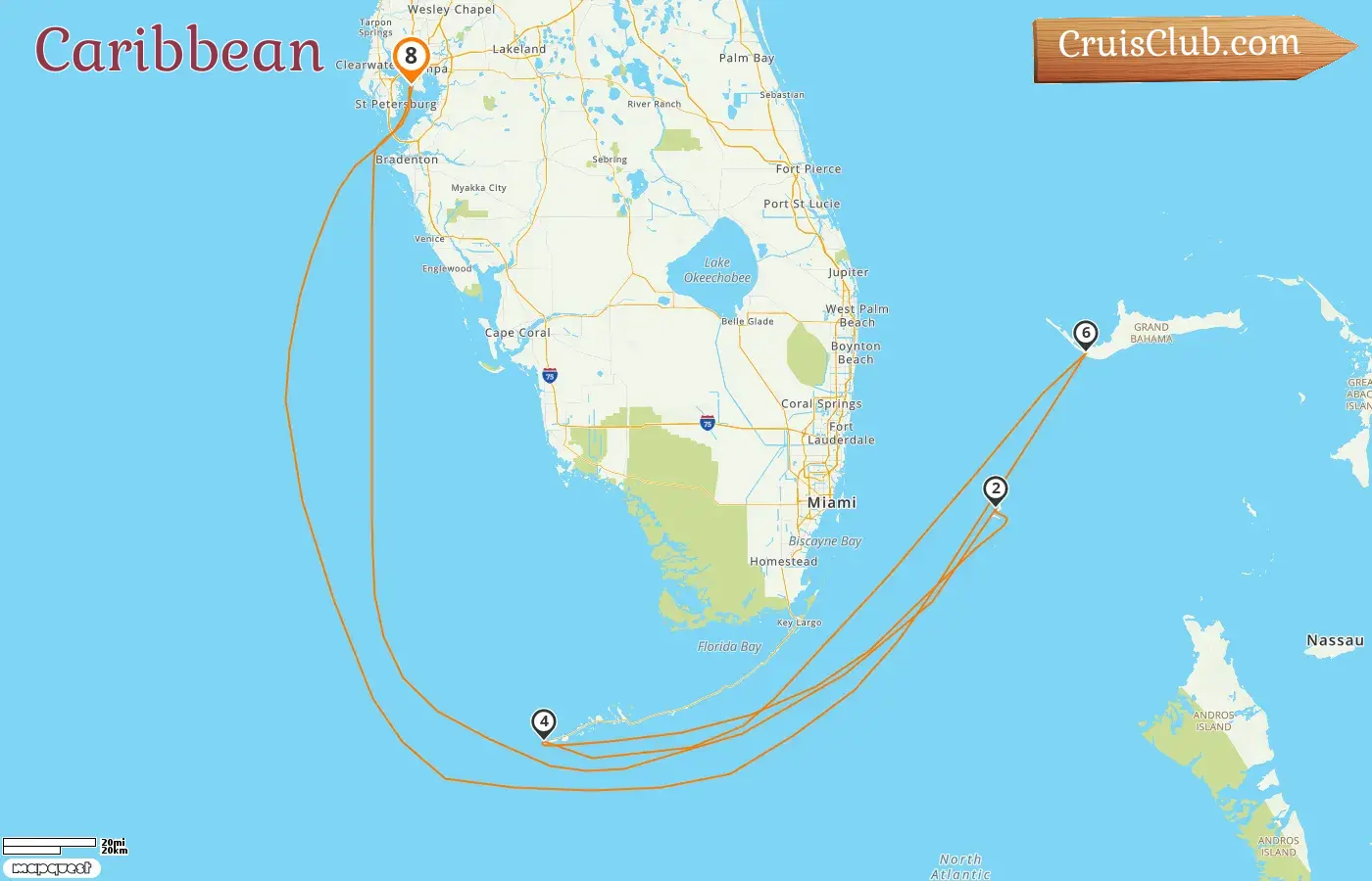 Cruise in the Caribbean from Tampa aboard Celebrity Summit ship with visits to USA and Bahamas for 8 days
