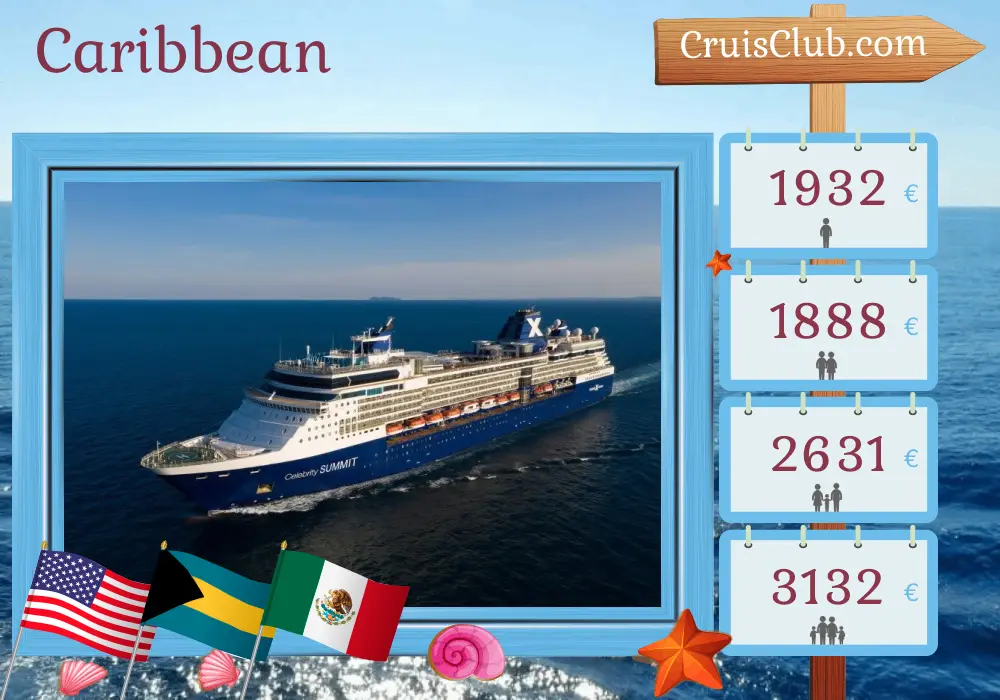Cruise in the Caribbean from Tampa aboard Celebrity Summit ship with visits to USA, Bahamas, and Mexico for 8 days