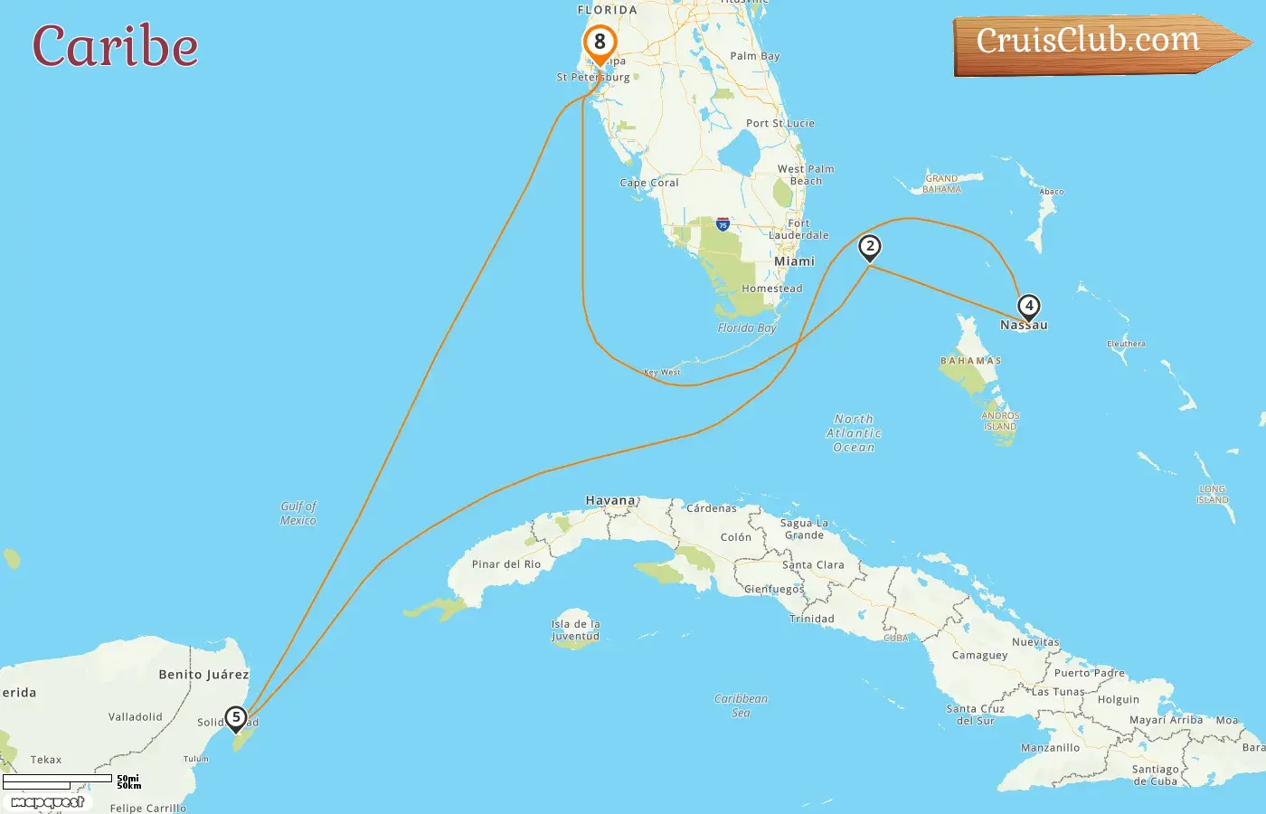 Cruzeiro no Caribe a bordo do navio Celebrity Summit com escalas nos EUA, Bahamas e México por 8 dias
