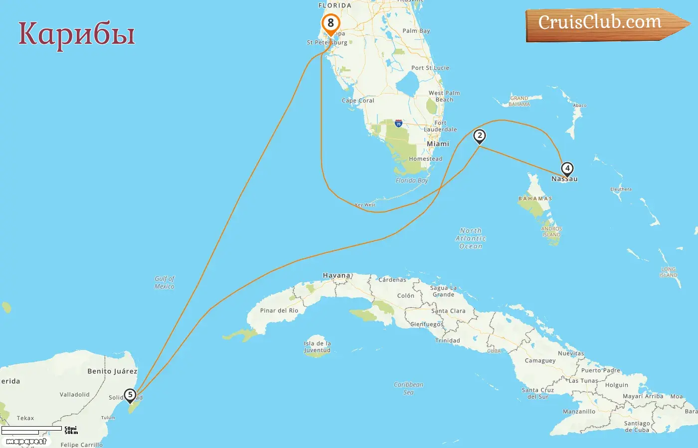 Круиз по Карибскому морю из Тампы на корабле Celebrity Summit с посещением США, Багамских островов и Мексики на 8 дней